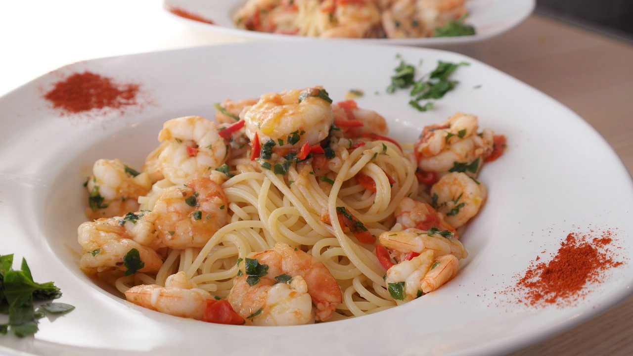 Spaghetti mit gebratenen Gambas